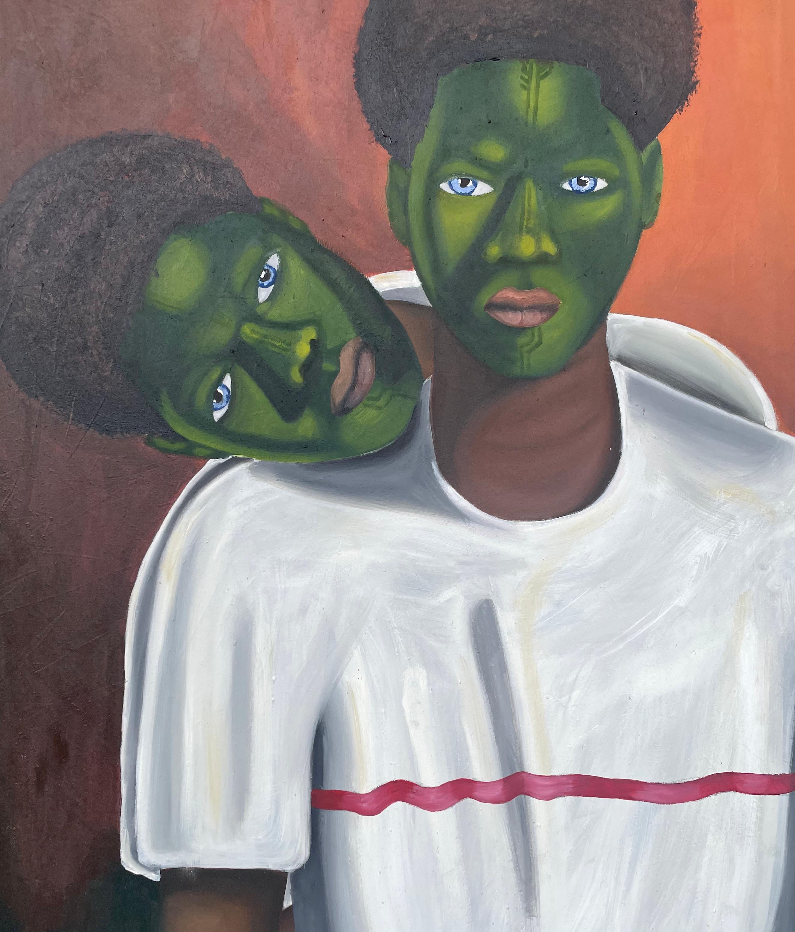 Thy Brother's Keeper (Grau), Figurative Painting, von Eniafe Gbenga