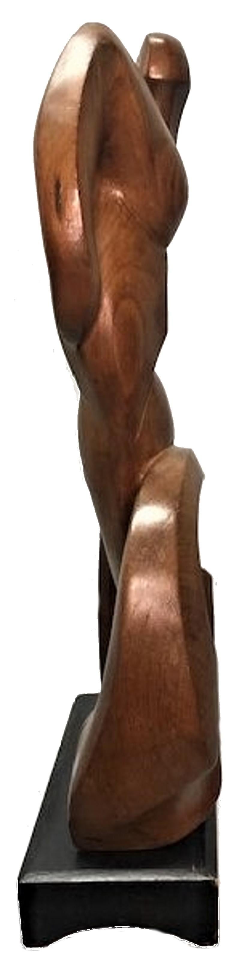 Hand-Carved Enid Bell Palanchian, Tackle, Modernist Carved Mahogany Sculpture, ca. 1953 For Sale