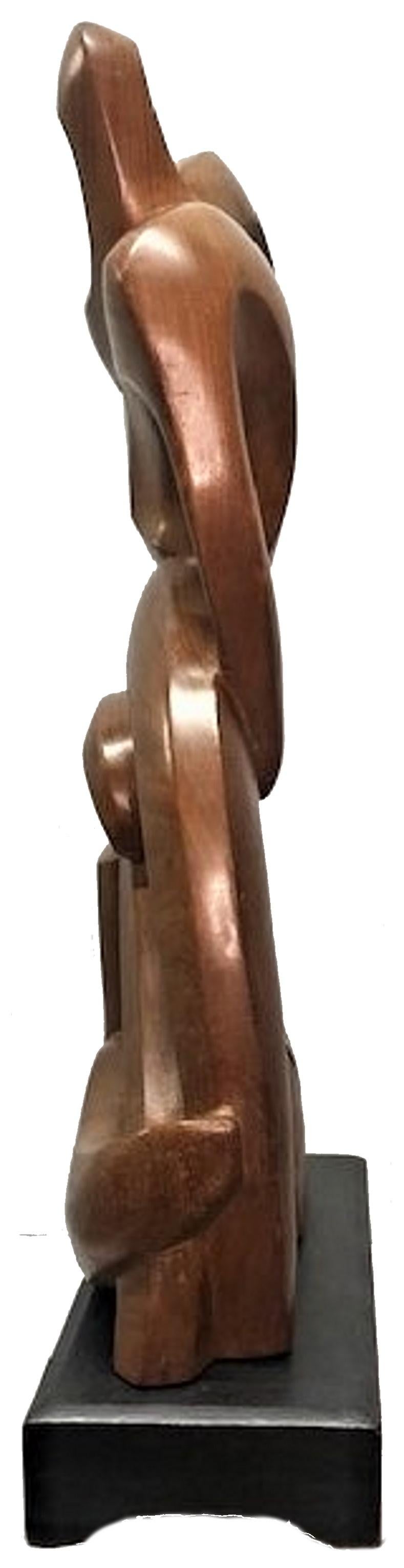Enid Bell Palanchian, Tackle, Modernist Carved Mahogany Sculpture, ca. 1953 In Good Condition For Sale In New York, NY