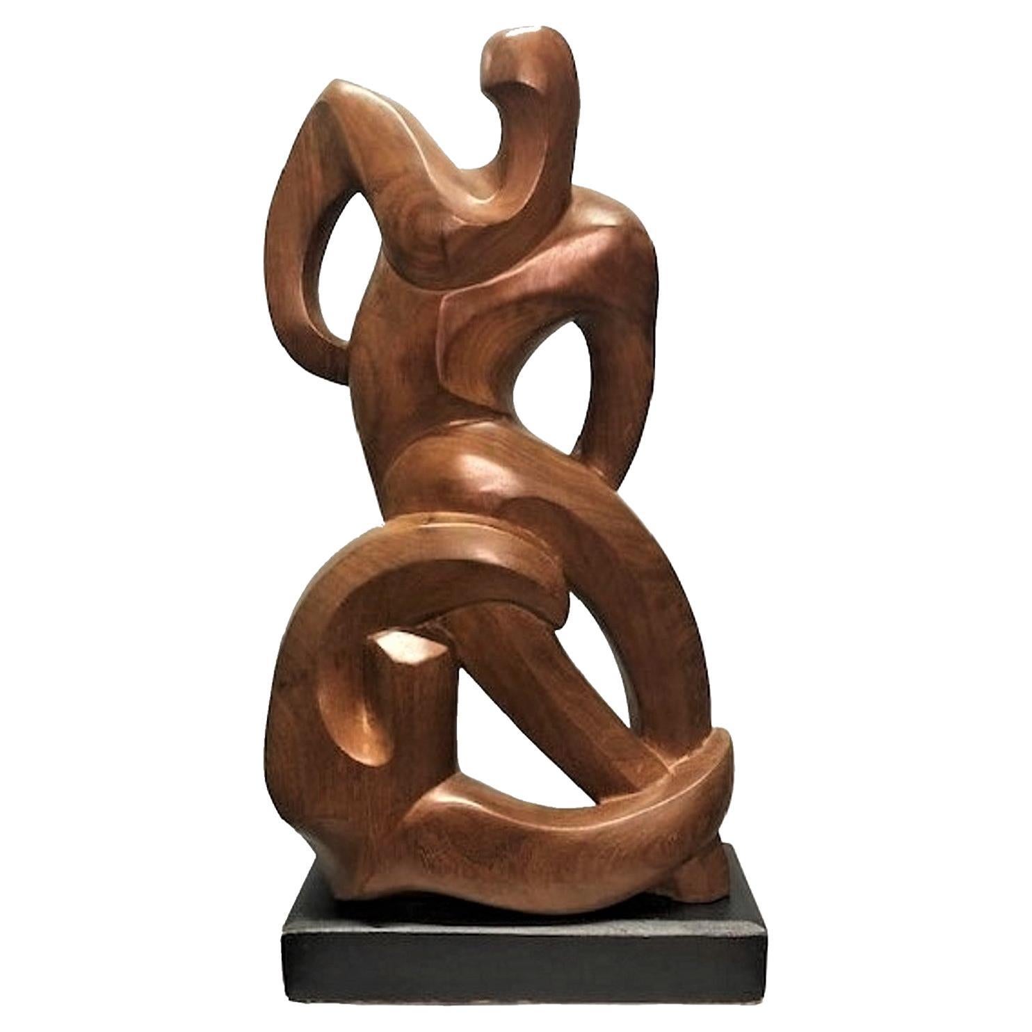 Enid Bell Palanchian, Tackle, Modernist Carved Mahogany Sculpture, ca. 1953 For Sale