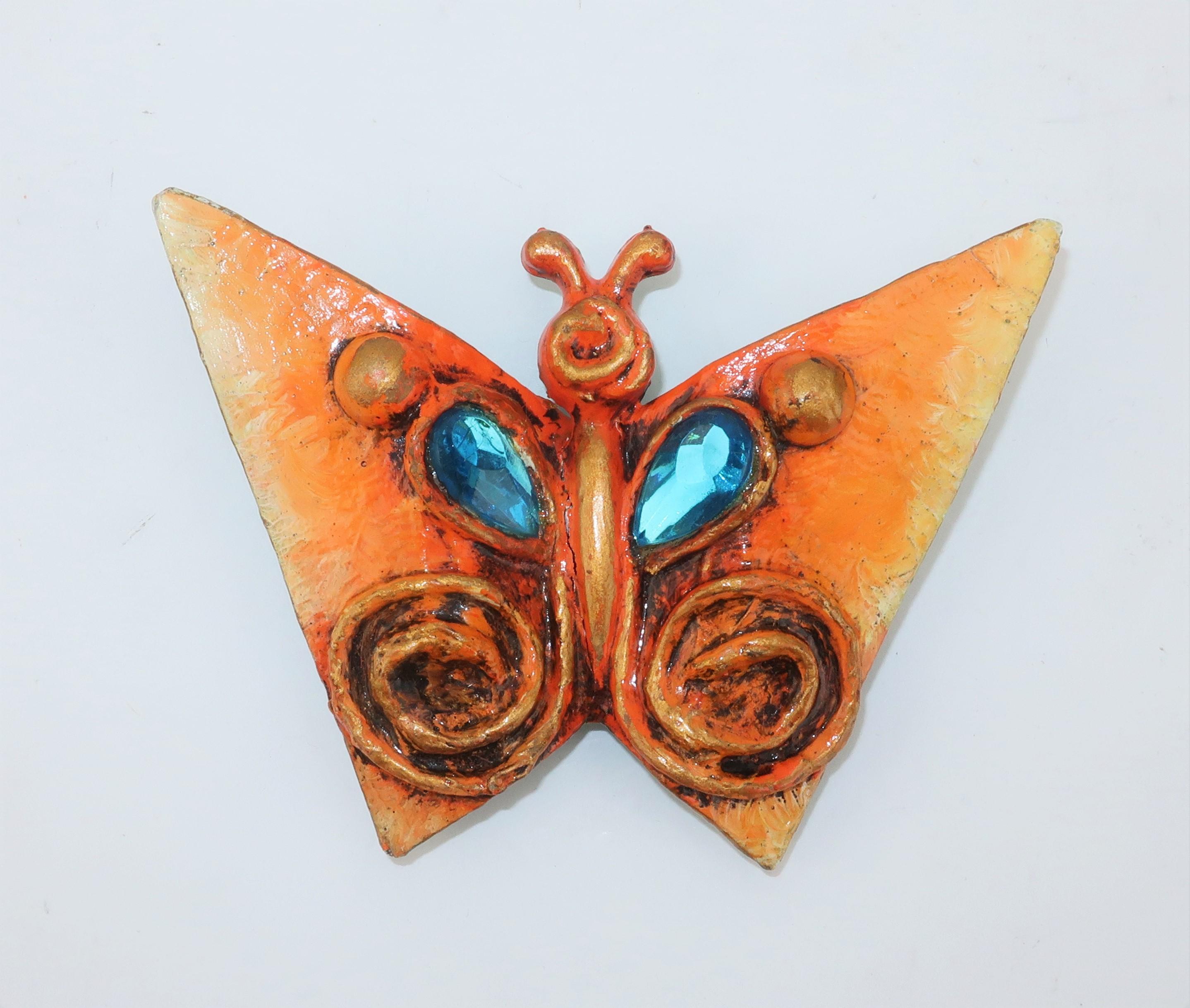 Artisan Enid Collins Papier Mache Butterfly Brooch, 1960's