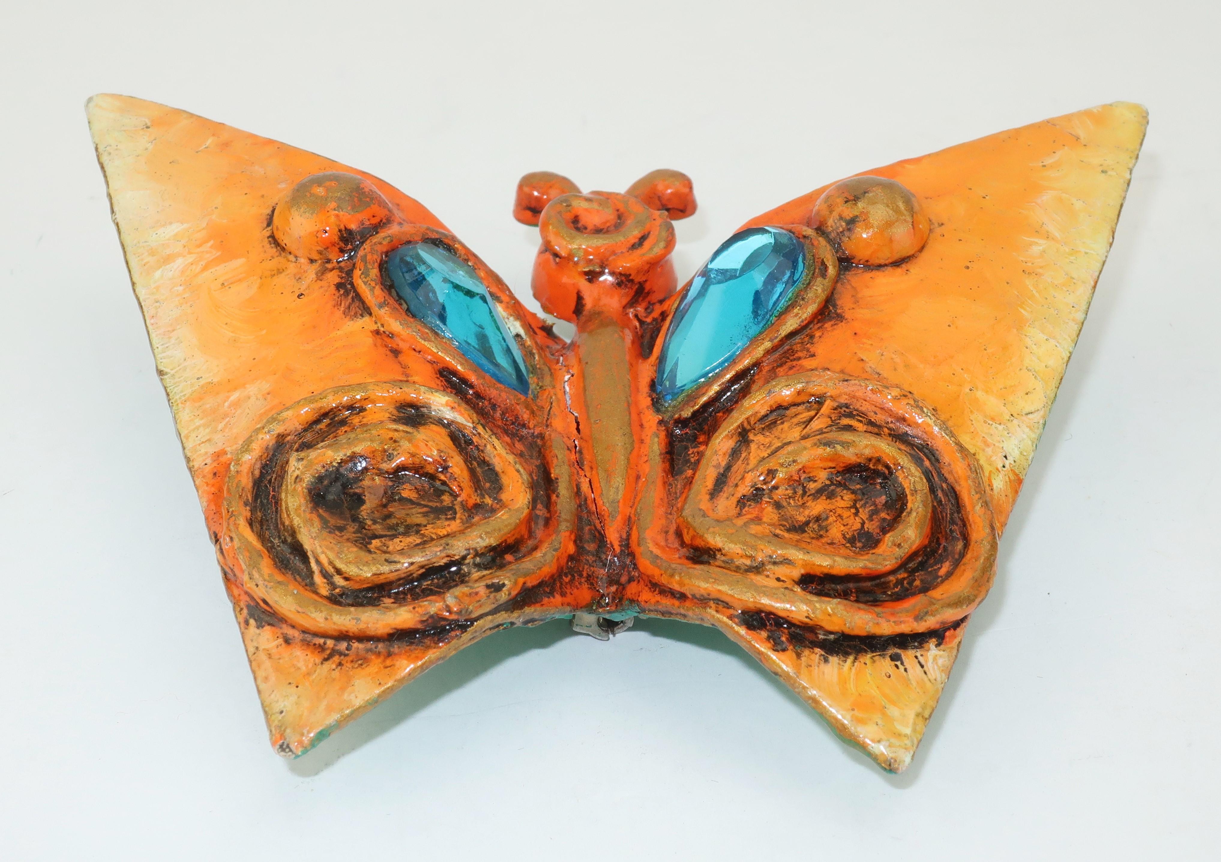 Enid Collins Papier Mache Butterfly Brooch, 1960's In Fair Condition In Atlanta, GA