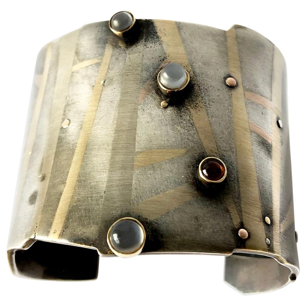 Enid Kaplan Gold Moonstone Citrine Married Metals Midnight Cuff Bracelet