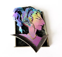 Enid Kaplan Gold Sterling Silver Anodized Niobium Jenny Made Up Her Mind Brooch