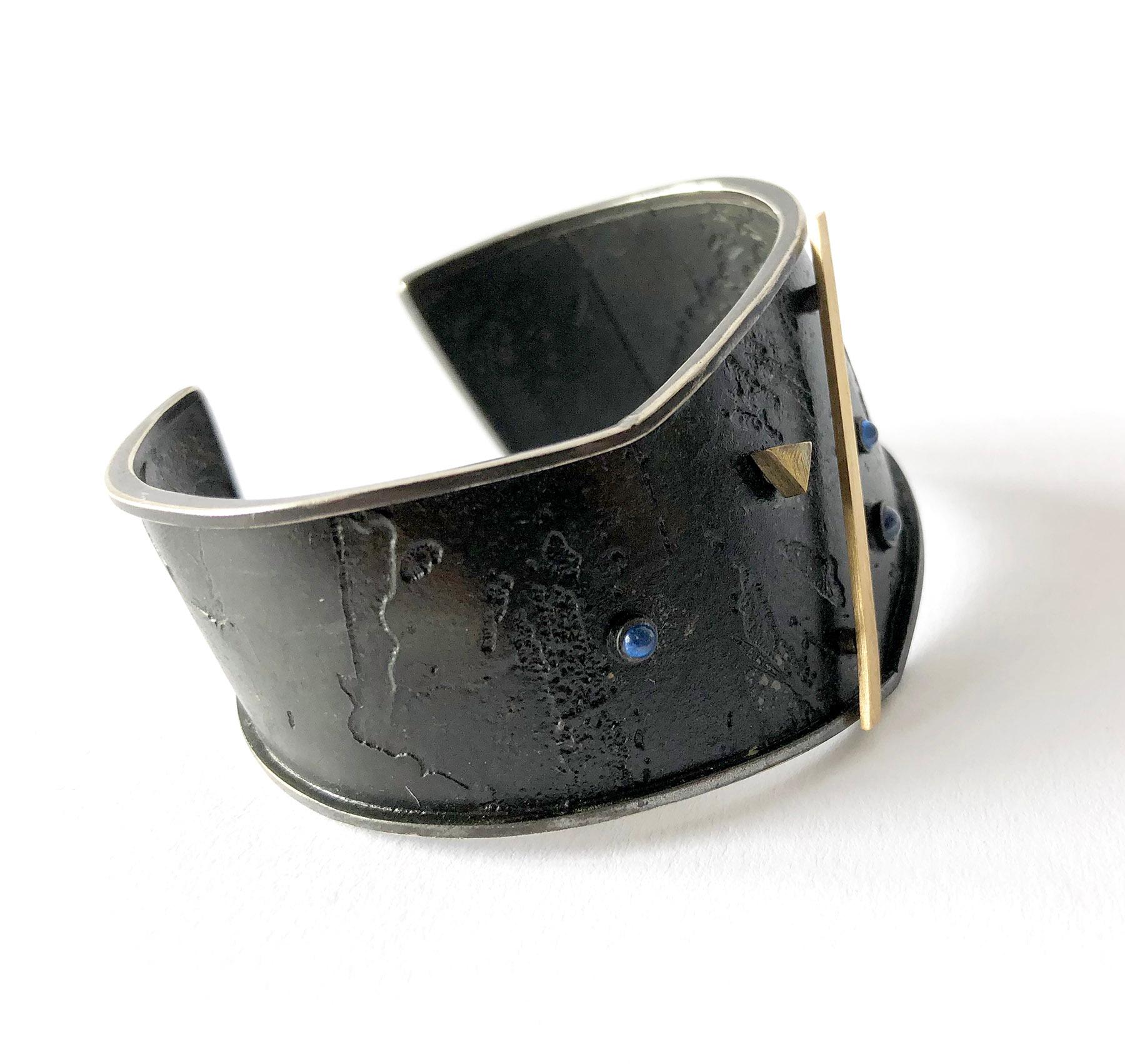Artisan Enid Kaplan Gold Sterling Silver Sapphire Cuff Bracelet