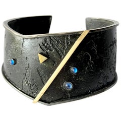 Enid Kaplan Gold Sterling Silver Sapphire Cuff Bracelet