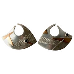 Enid Kaplan Ohrringe, Onyx Sterlingsilber Gold Messing mit Metallen