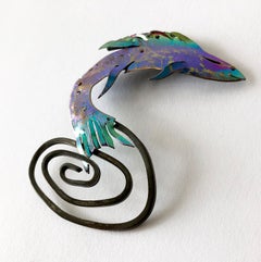 Enid Kaplan Sterling Silver Anodized Niobium Mylar Jumping Fish Brooch