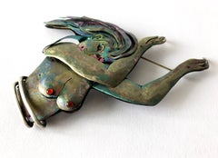 Enid Kaplan Sterling Silver Niobium Carnelian Rebirth Brooch