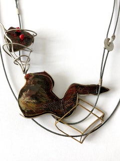 Enid Kaplan Sterling Silver Steel Glass Con Esperanzas Y Rosas Necklace