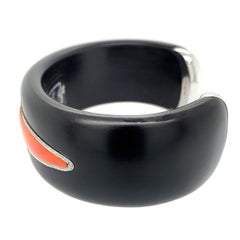 Enigma 18 Karat Gold Onyx, Diamond and Coral Arrow Wood Cuff Bangle