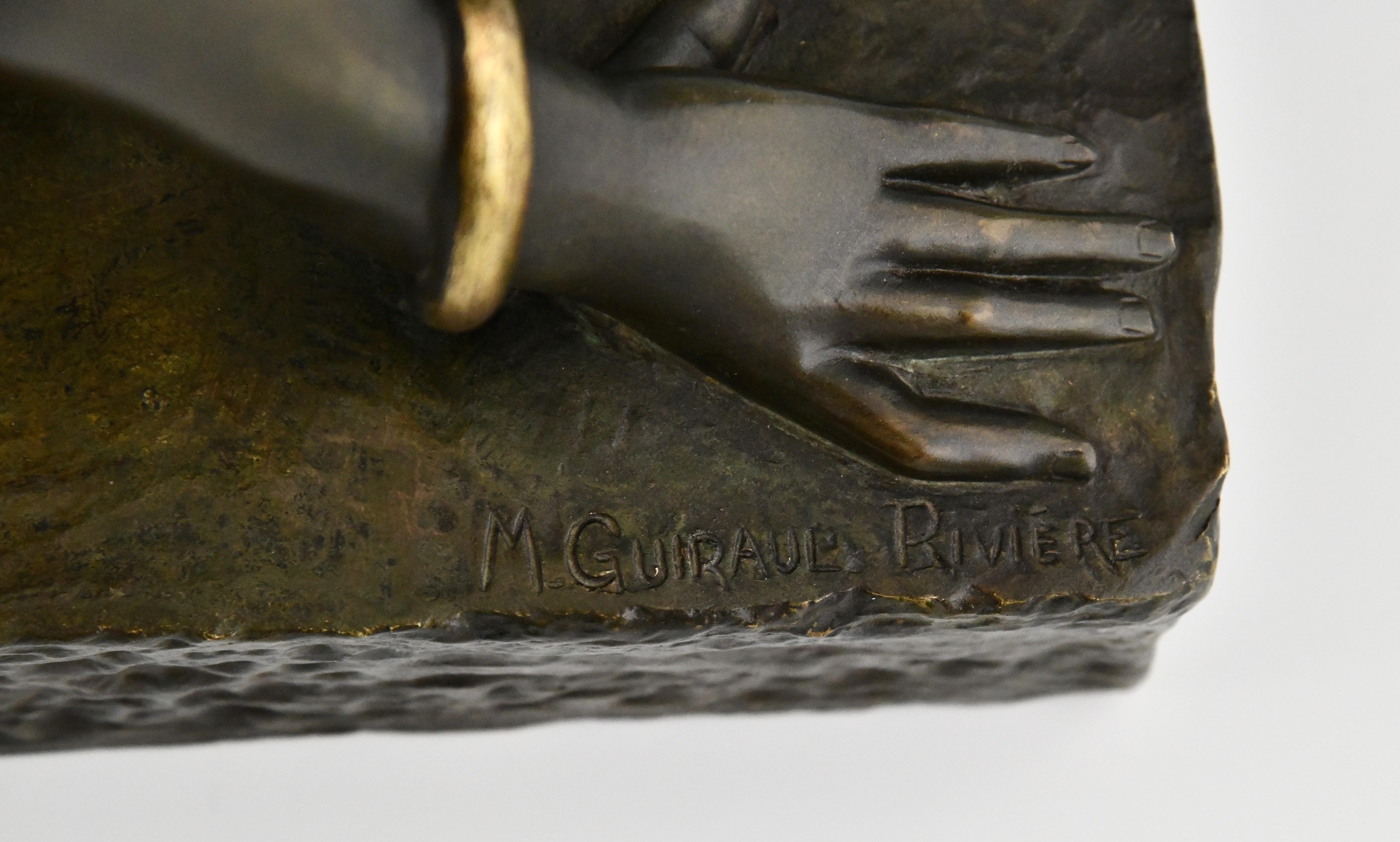 Enigma scultura in bronzo Art Déco nudo seduto con bracciale di Guiraud Rivière in vendita 4