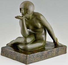 Enigma Art Deco bronze sculpture seated nude with bracelet by Guiraud Rivière