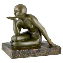 Enigma Art Deco bronze sculpture seated nude with bracelet by Guiraud Rivière