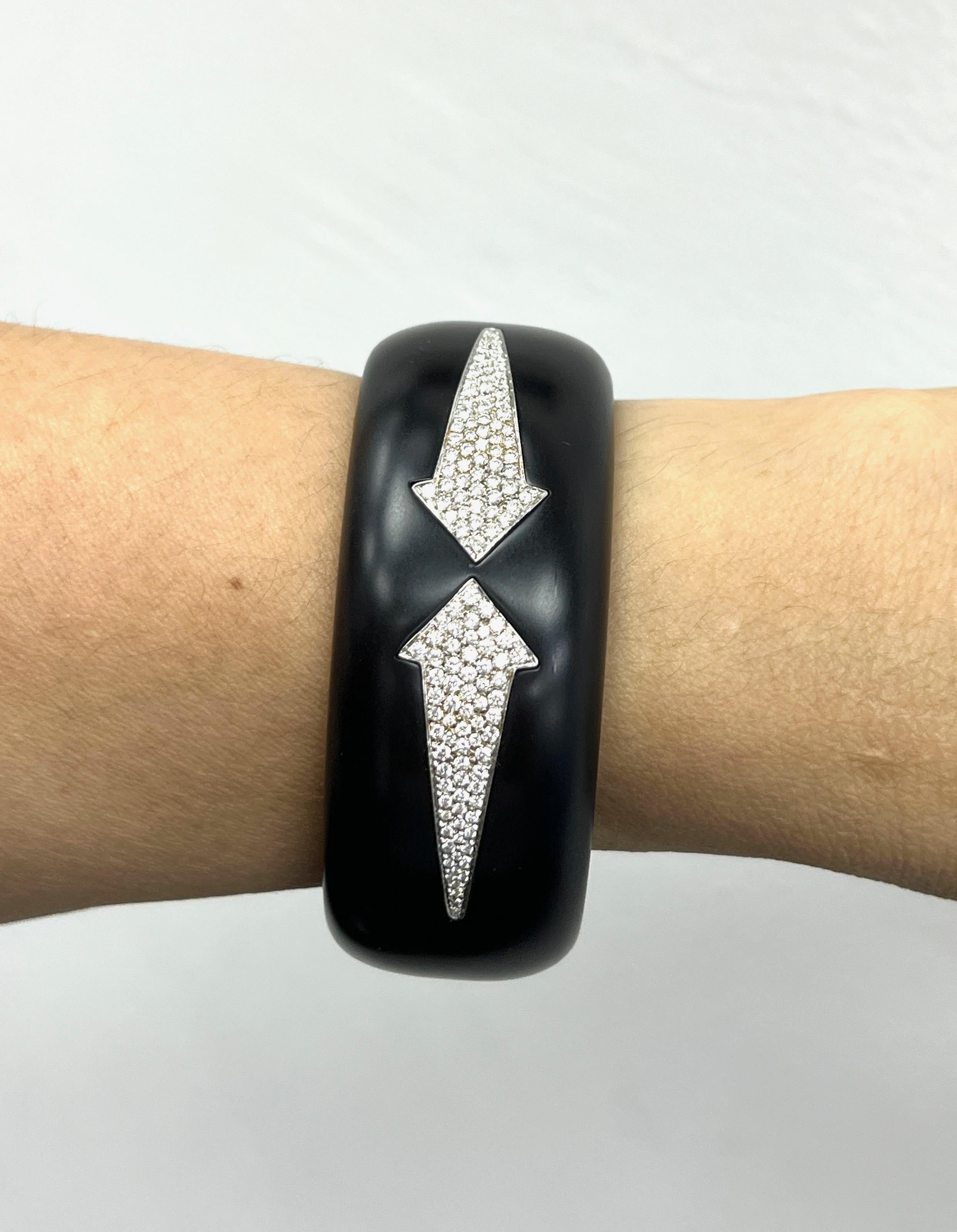 Enigma Black Wooden Diamond Cuff Bracelet For Sale 1