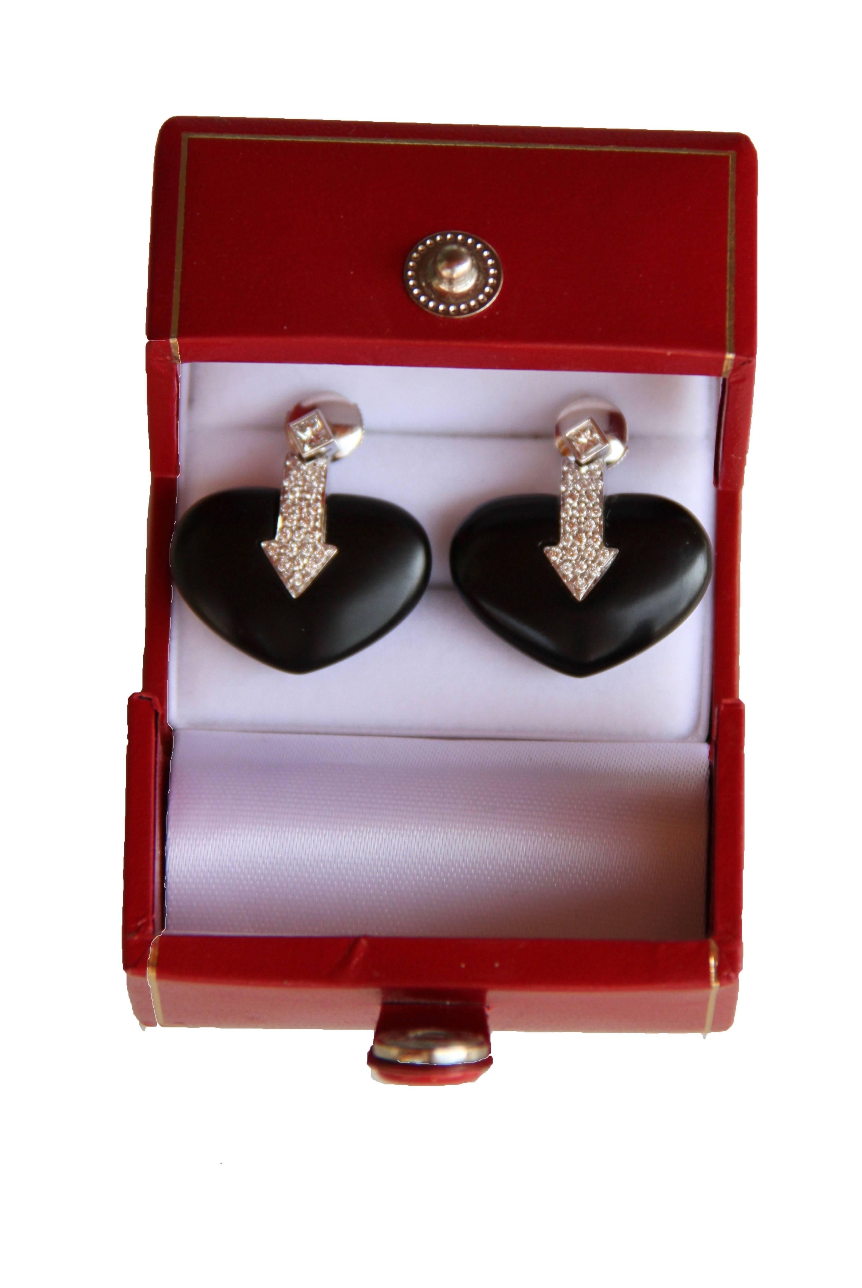 Women's Enigma by Gianni Bulgari 18 Karat White Gold Diamond Jet Heart Shape Earrings