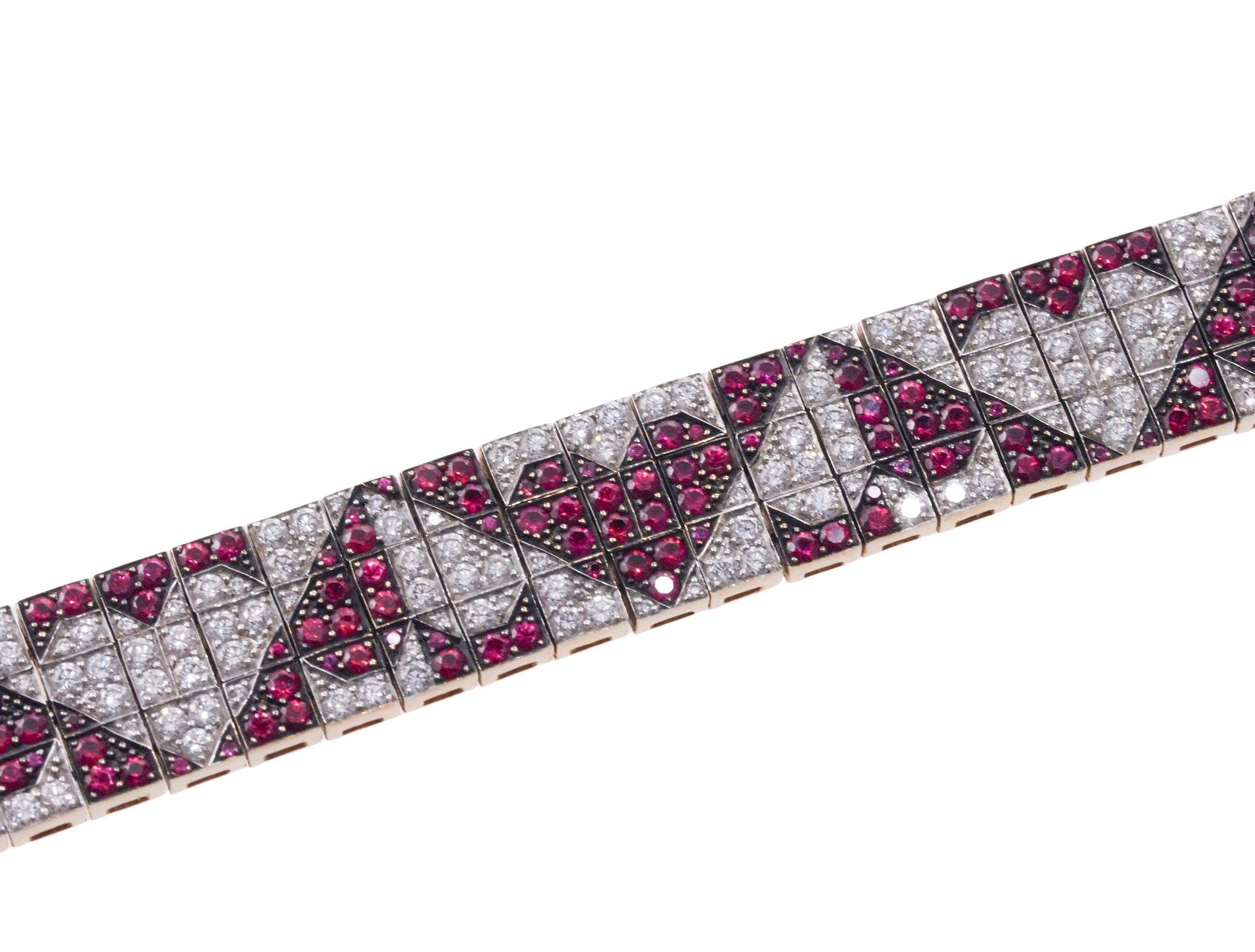 Enigma by Gianni Bulgari Diamond Ruby Heart Gold Bracelet In Excellent Condition In New York, NY
