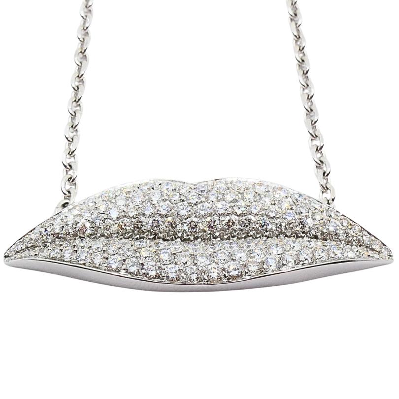 Round Cut Enigma by Gianni Bulgari Lips Necklace 18k White Gold Diamond For Sale