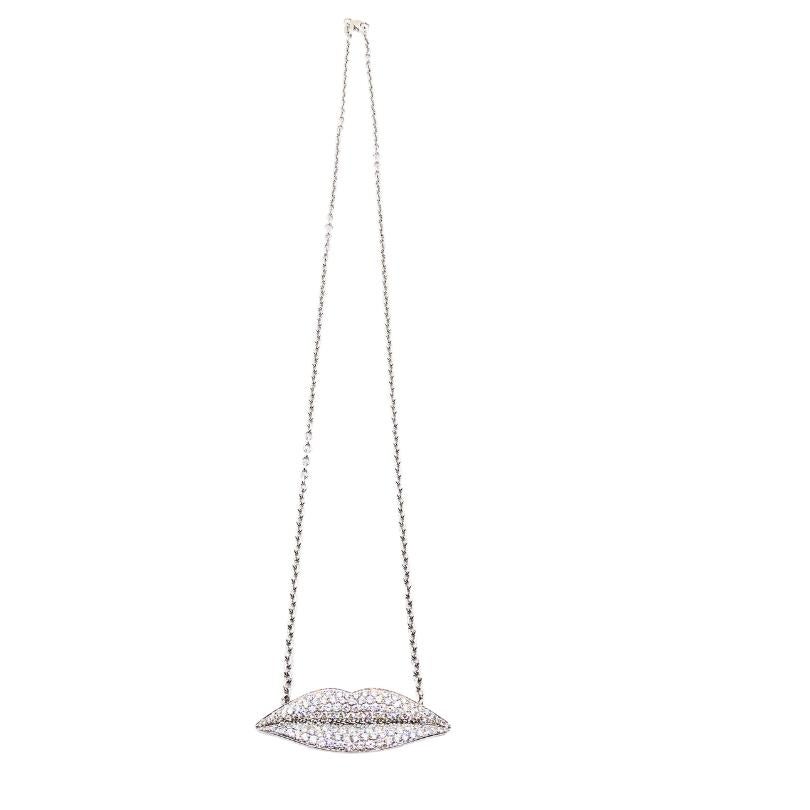 Enigma by Gianni Bulgari Lips Necklace 18k White Gold Diamond In Excellent Condition For Sale In Beverly Hills, CA