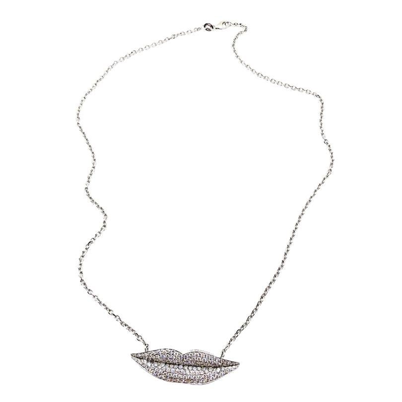 Enigma by Gianni Bulgari Lips Necklace 18k White Gold Diamond For Sale 1