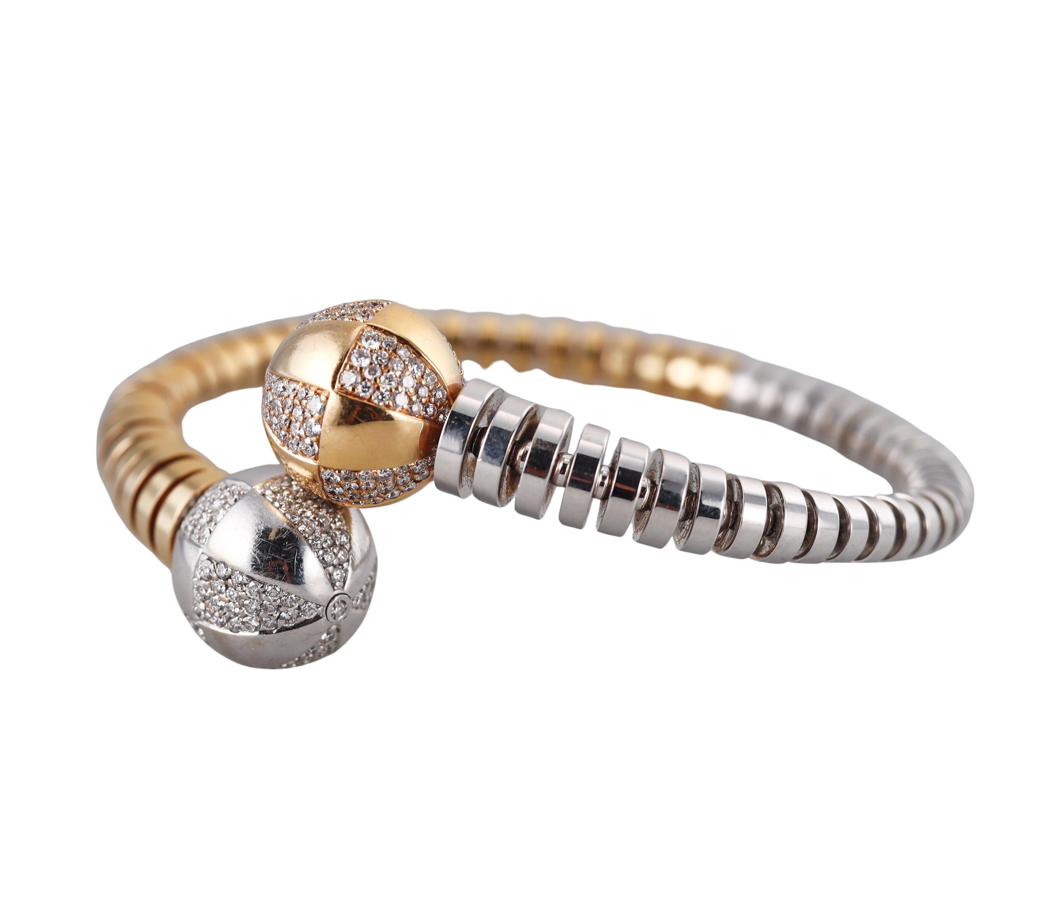 Taglio rotondo Enigma by Gianni Bulgari Bracciale bypass con diamanti in oro bicolore in vendita