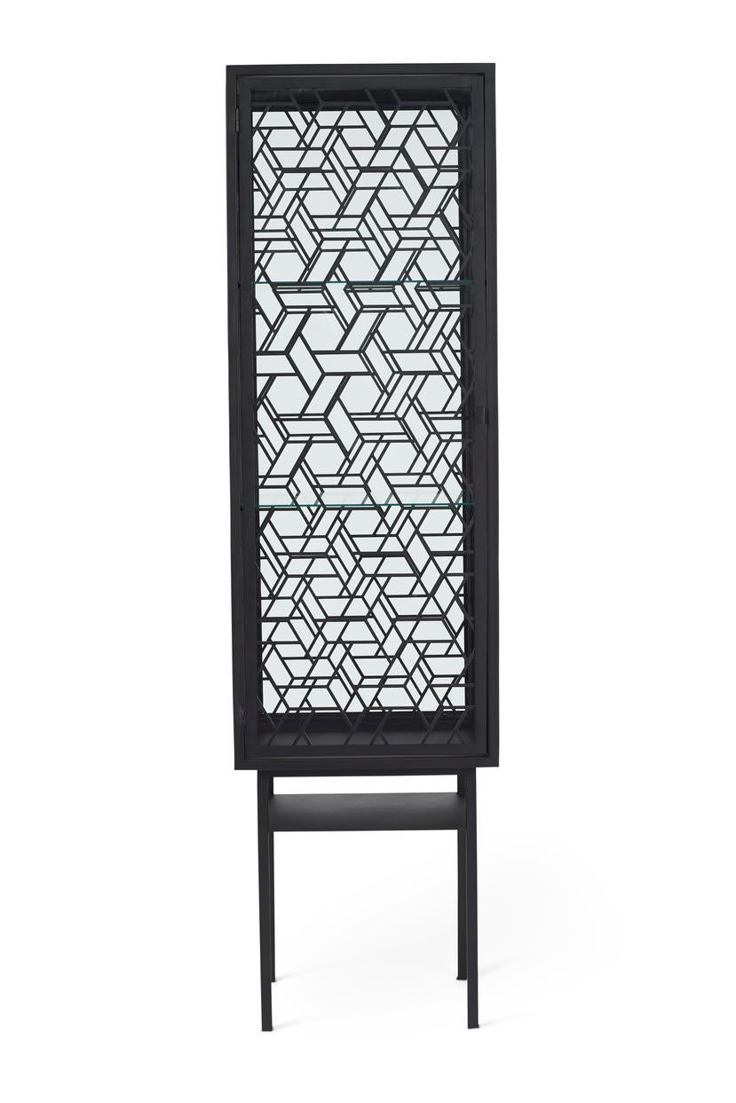 Enigma cabinet by Warm Nordic
Dimensions: D 49 x W 49 x H 180 cm
Material: Powder coated steel cabinet, Tempered glass
Weight: 80 kg

An elegant glass display cabinet with a timeless design and a beautiful combination of metal and glass. Enigma