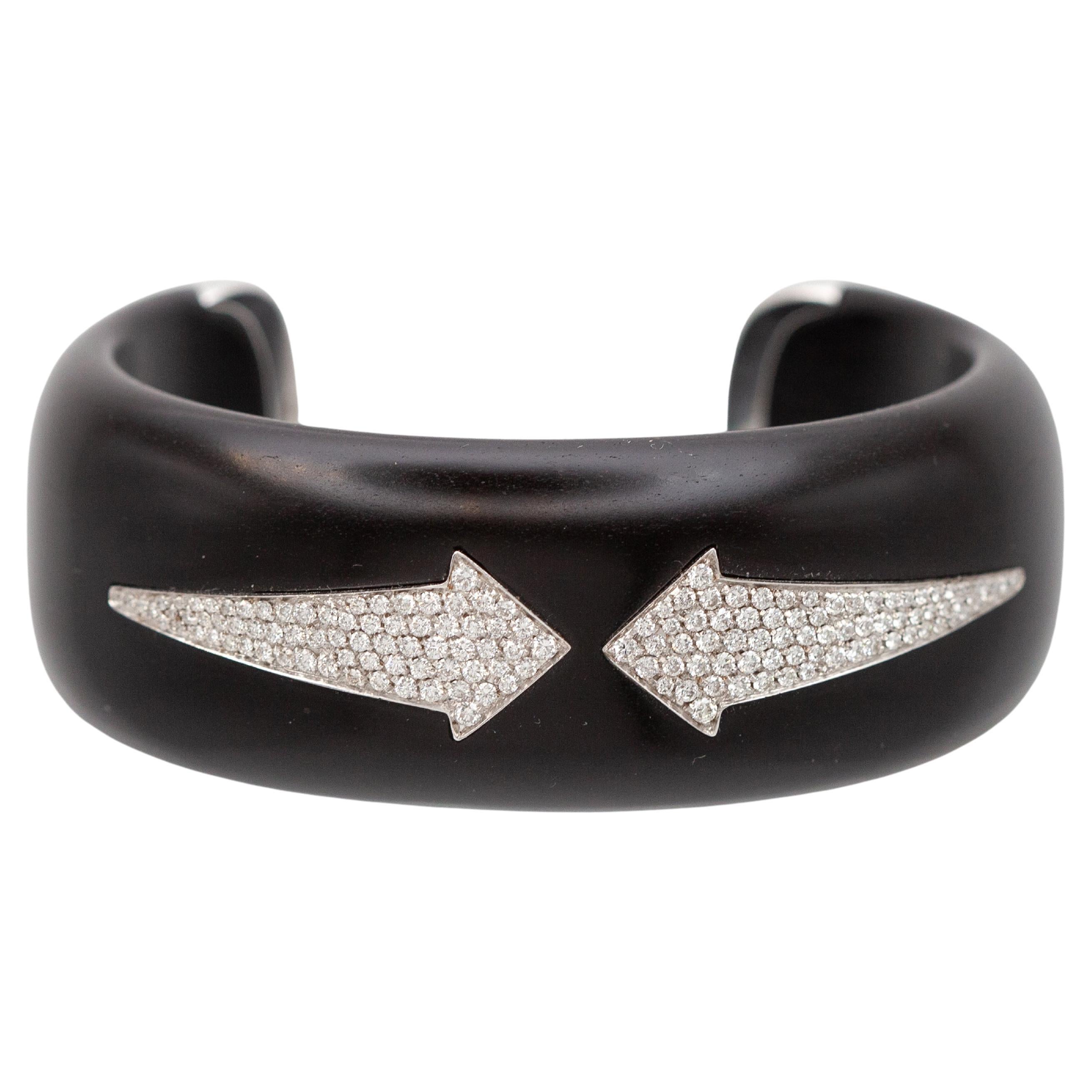 Bracelet manchette Enigma Wood Ebony Gold 18K Diamond Arrow