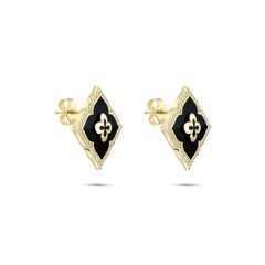 Enigma Fine Earrings Solid Gold Diamond with Black Fire Enamel