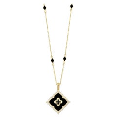 Enigma Fine Necklace Solid Gold Diamond Necklace with Black Fire Enamel