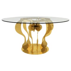 Enigma Round Dining Table in Powder-Coated Aluminum & Glass Top by altreforme