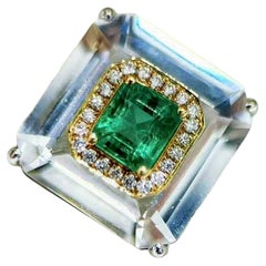 【Énigma】0.58ct Smaragd & Diamant Weißer Kristall Cocktail Ring