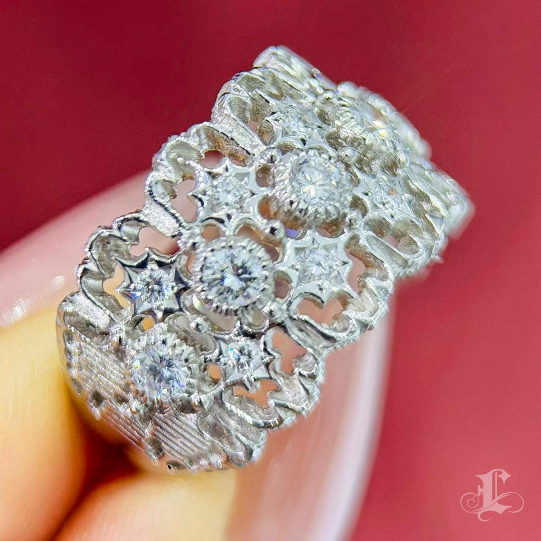 【Énigma】0.68ct Diamond Lace Pavilion Platinum Ring In New Condition For Sale In New York, NY