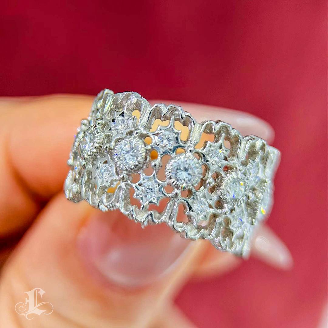 【Énigma】0.68ct Diamond Lace Pavilion Platinum Ring For Sale 1