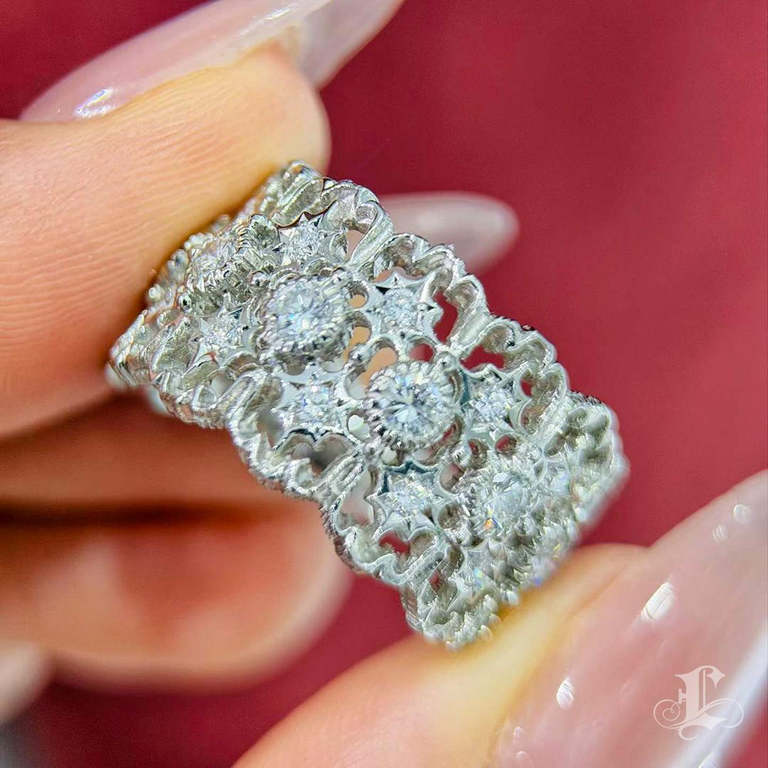 【Énigma】0.68ct Diamond Lace Pavilion Platinum Ring For Sale 2