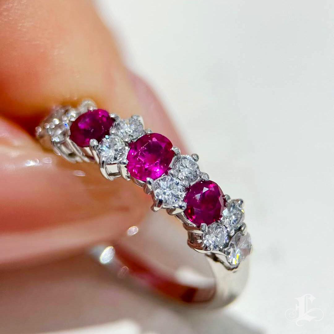 Women's 【Énigma】0.78ct Ruby & Diamond Half-Eternity Ring in Platinum For Sale