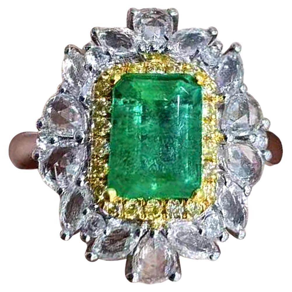 【Énigma】0.93ct Smaragd & Weißer Saphir Diamant Halo Ring im Angebot