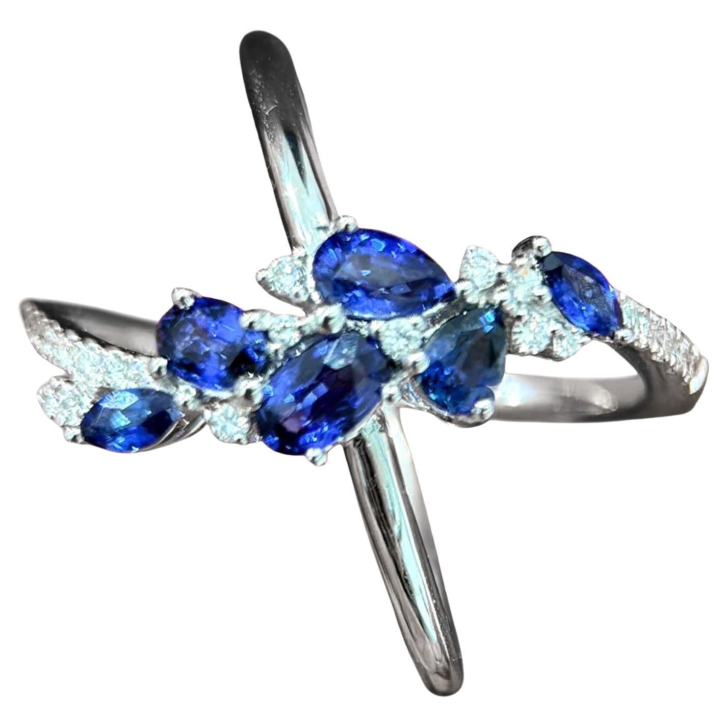 【Énigma】1.19ct Royal Blue Sapphire X-Band Platinum Ring