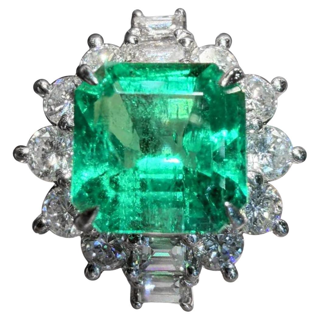 【Énigma】1.47ct Lebendiger Grüner Kolumbianischer Smaragd 
Diamant Platin Ring
