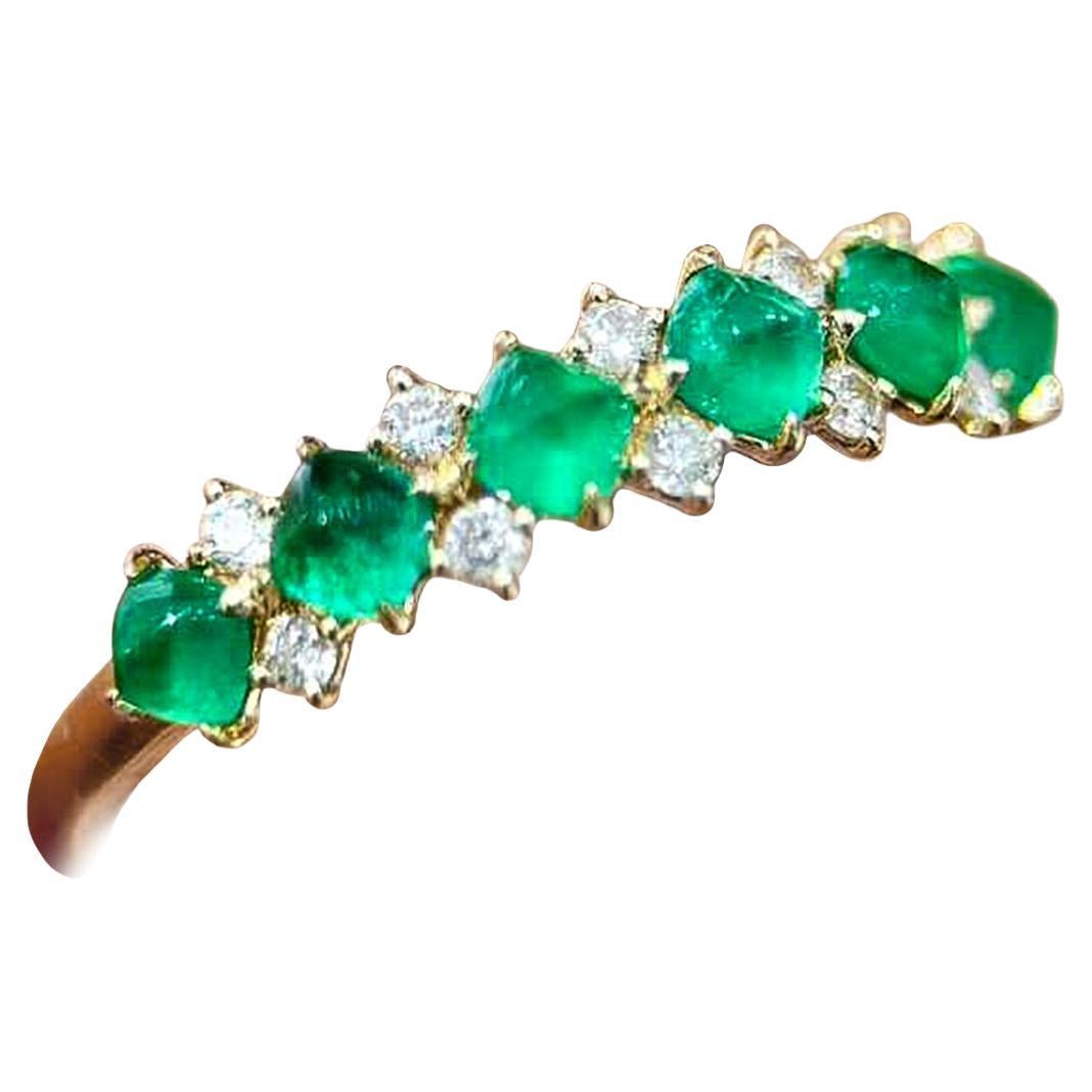 【Énigma】AGL Certified 0.60ct Emerald & Diamond Verdant Line Ring in 18K Gold For Sale