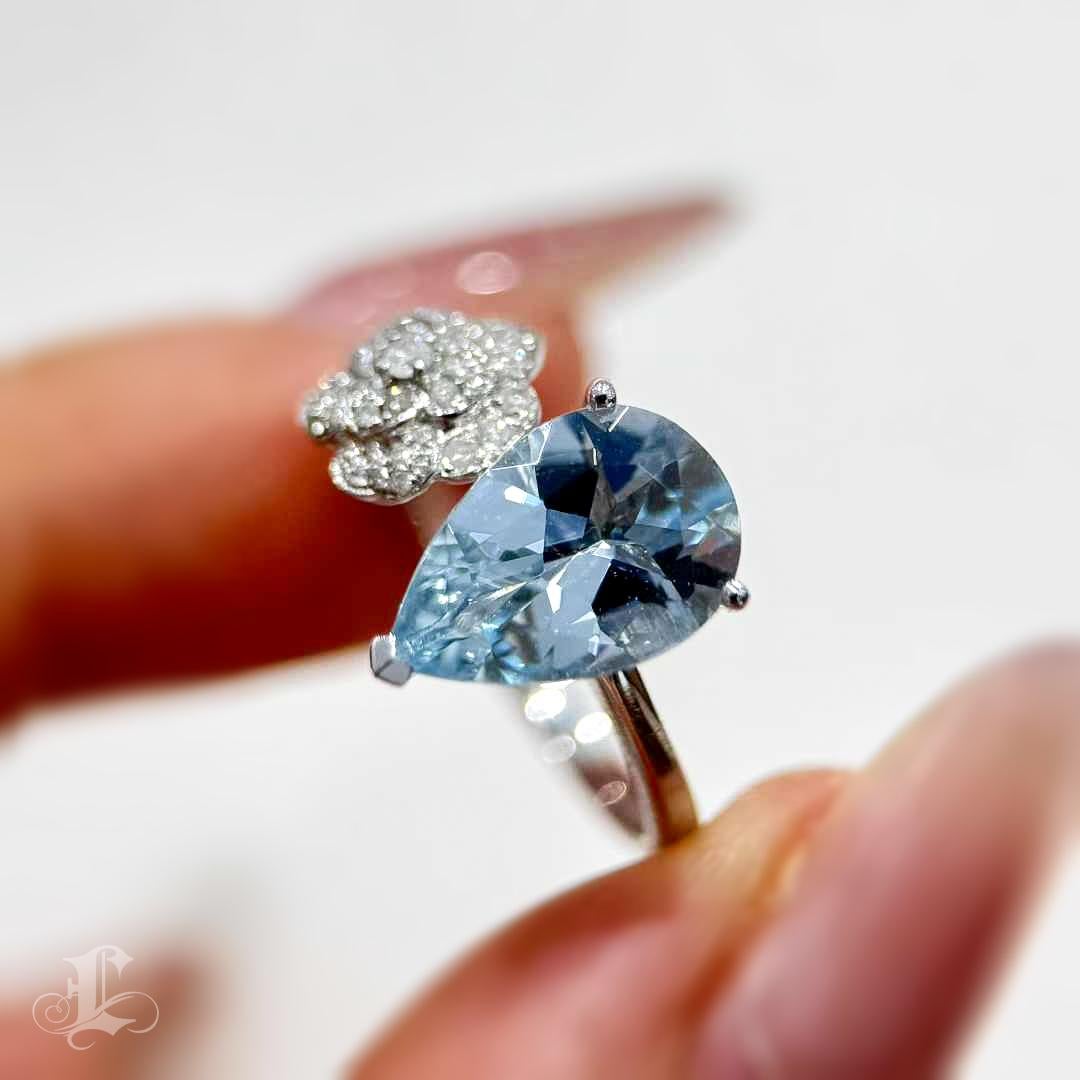 【Énigma】AGL-zertifizierter 2,15ct Santa Maria Aquamarin & Diamant Ring in 18K Weiß Damen im Angebot
