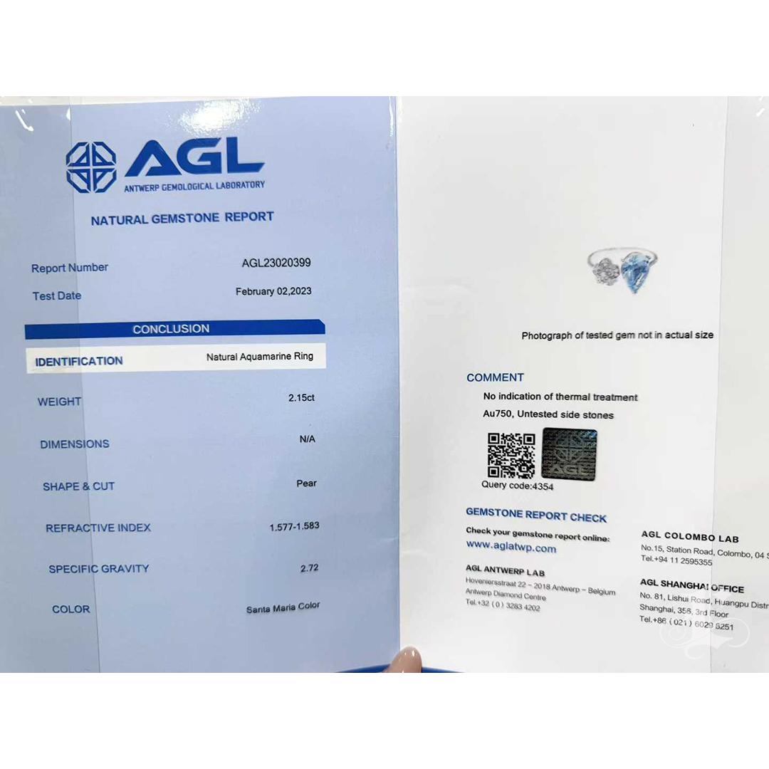 【Énigma】AGL-zertifizierter 2,15ct Santa Maria Aquamarin & Diamant Ring in 18K Weiß im Angebot 3