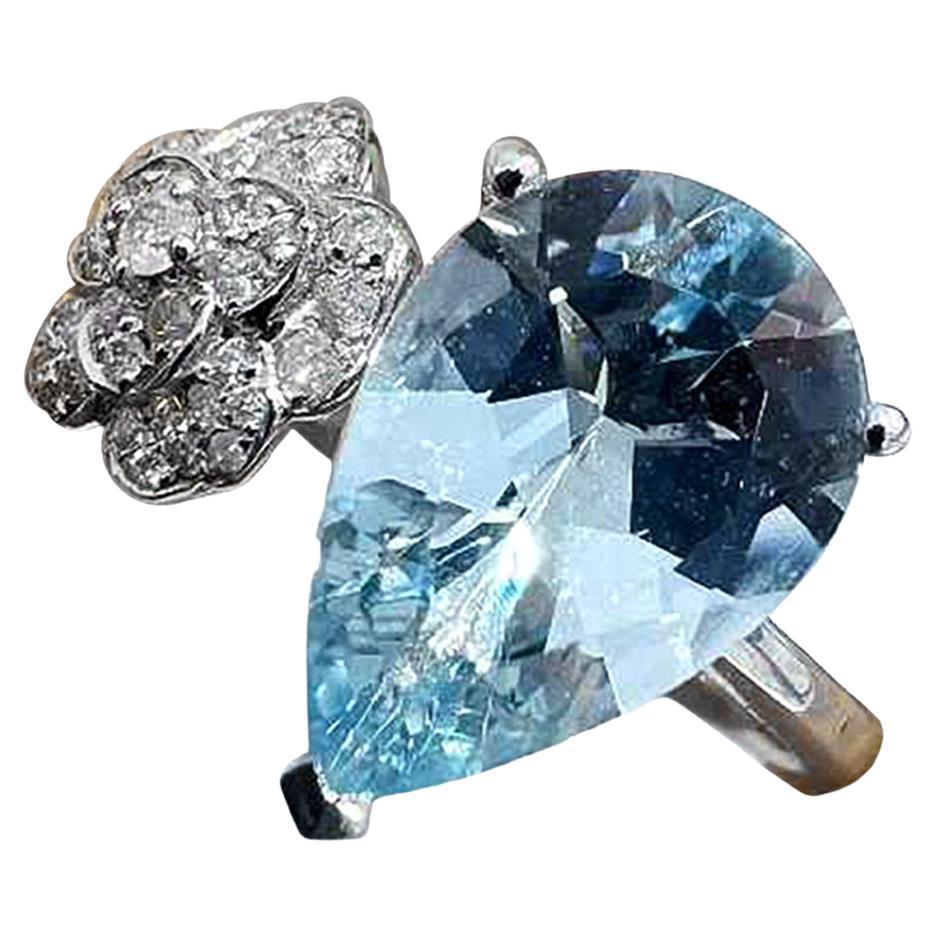 【Énigma】AGL-zertifizierter 2,15ct Santa Maria Aquamarin & Diamant Ring in 18K Weiß im Angebot