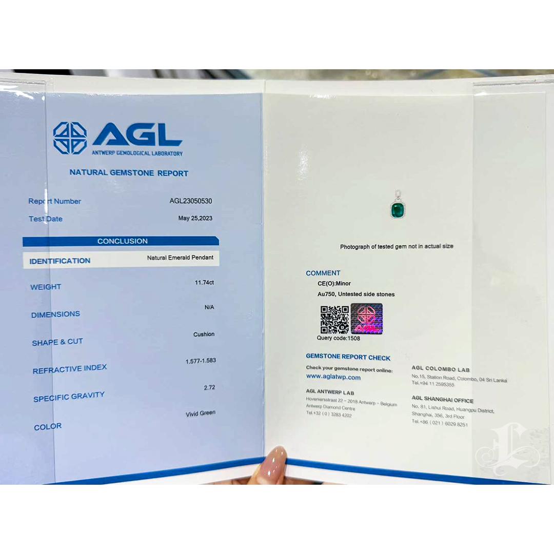 【Énigma】AGL Pendentif en émeraude et diamant vert vif certifié Imperial Verdure en vente 6
