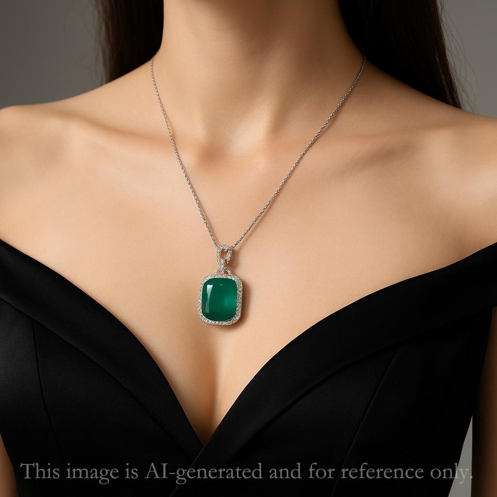 Taille coussin 【Énigma】AGL Pendentif en émeraude et diamant vert vif certifié Imperial Verdure en vente