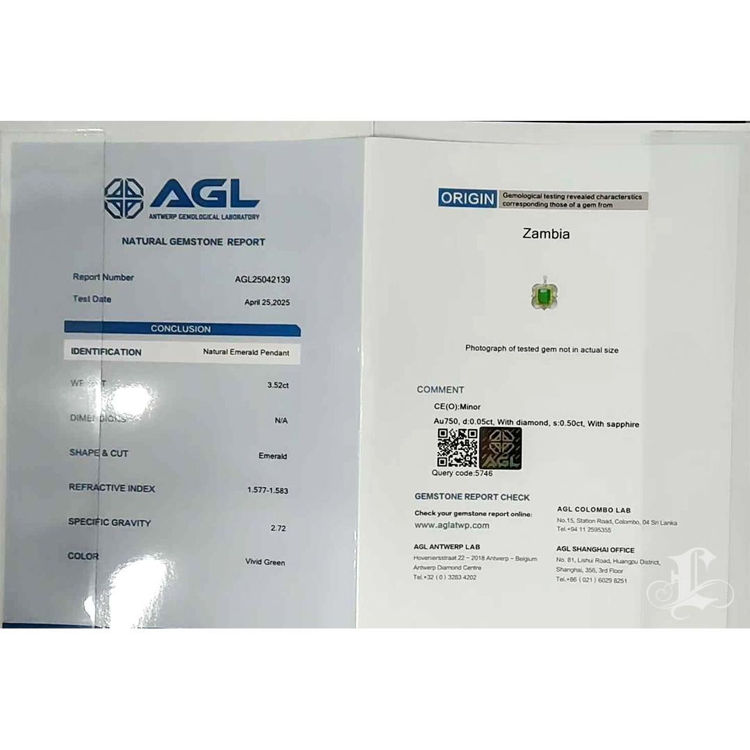 【Énigma】AGL Certificado Verdant Bloom Colgante Floral de Esmeralda de Zambia de 3,52ct en venta 4