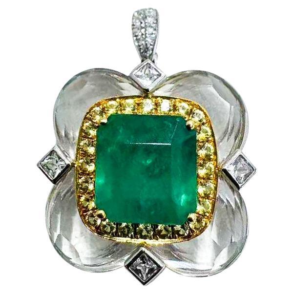 【Énigma】AGL Certificado Verdant Bloom Colgante Floral de Esmeralda de Zambia de 3,52ct en venta