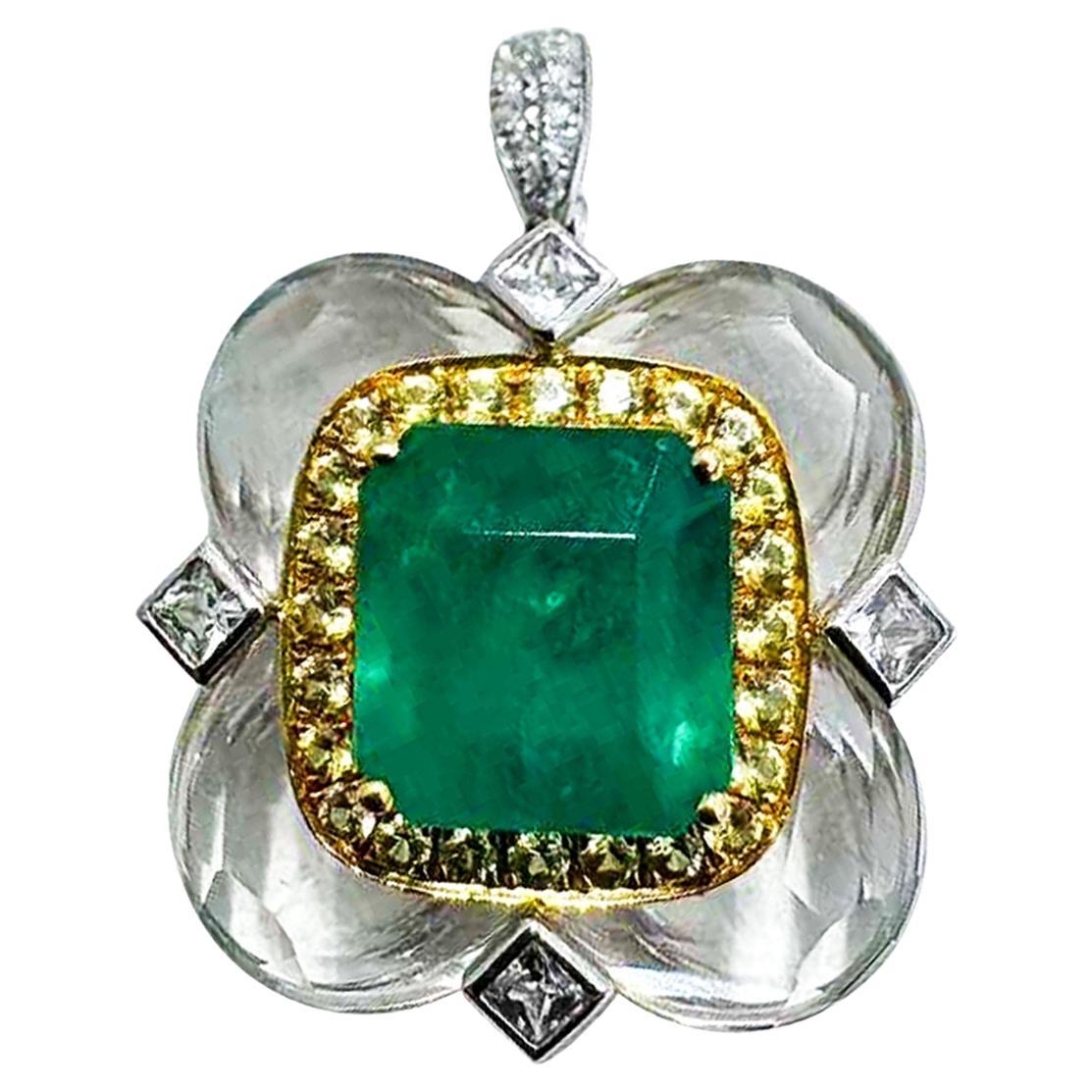 【Énigma】AGL Certified Verdant Bloom 3.52ct Zambian Emerald Floral Pendentif
