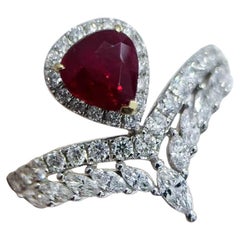 【Énigma】AIGS Certified 1.04ct Crimson Bloom Pigeon Blood Ruby Crown Ring