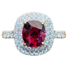 【Énigma】AIGS Certified 2.05ct Pigeon Blood Mozambique Ruby & Diamond Halo Ring