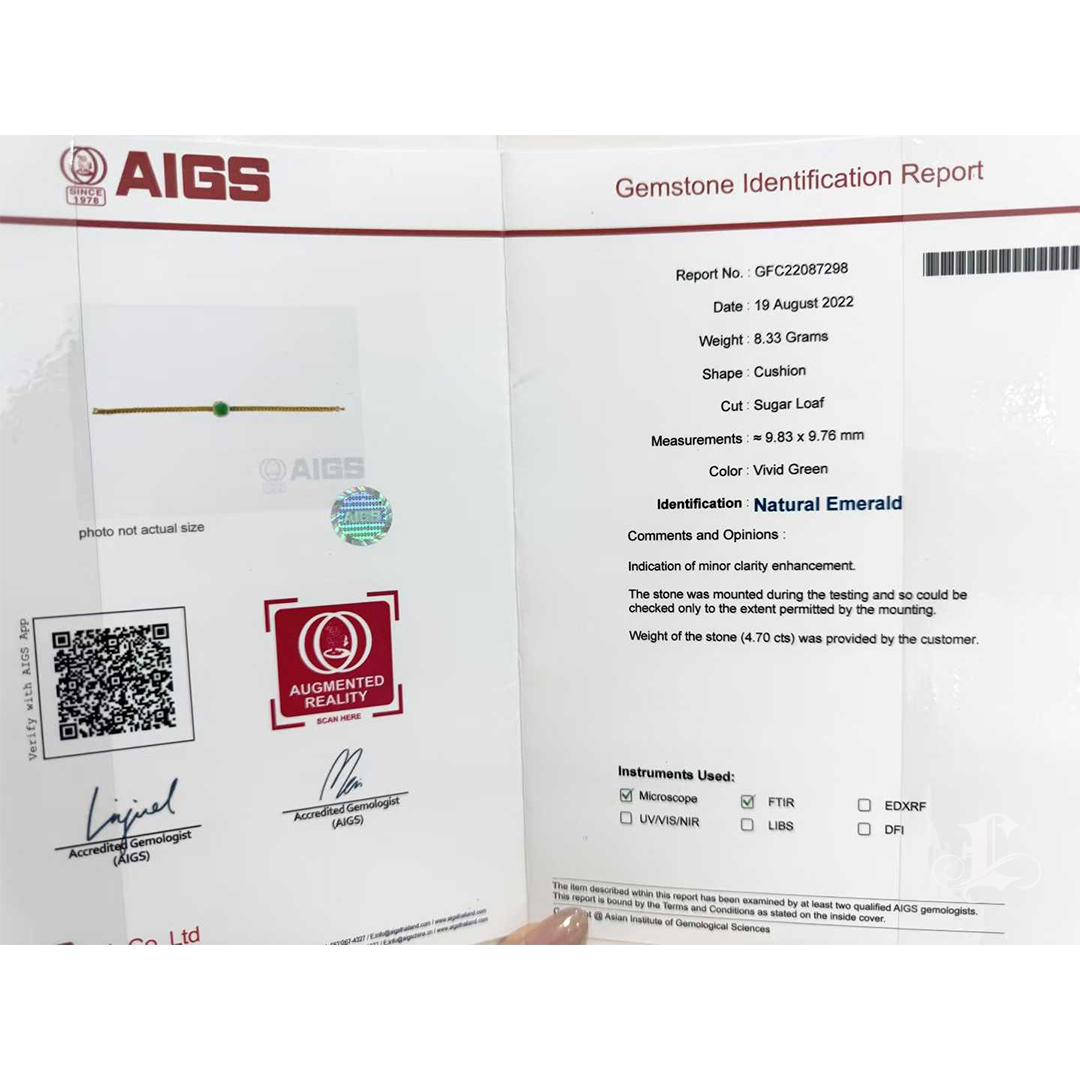 【Énigma】AIGS Certified Emerald Crown 4.7ct Sugar Loaf Emerald Diamond Oro 18K in vendita 6